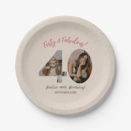 Plato De Papel Forty & Fabulous Custom Photo 40th Birthday
