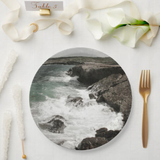 Plato De Papel Foto costera de olas rompientes