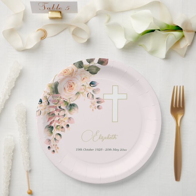 Plato De Papel Foto cristiana funeraria Rosa elegante (Boda)