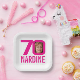 Plato De Papel foto de 70 personalizados color blanco rosa brilla