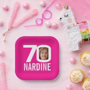 Plato De Papel foto de 70 personalizados color blanco rosa brilla