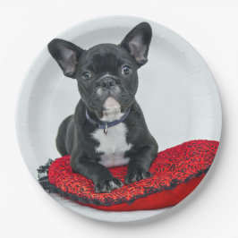 Plato De Papel Foto de almohada negra de Bulldog francés