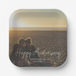 Plato De Papel Foto de aniversario personalizada con texto modern