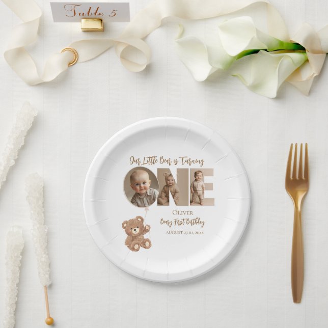 Plato De Papel Foto de beary First Birday Little Bear (Boda)