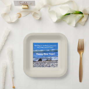 Plato De Papel Foto de Blue Ocean Happy New Year Wishes