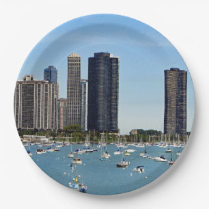 Plato De Papel Foto de Chicago Waterfront Skyline