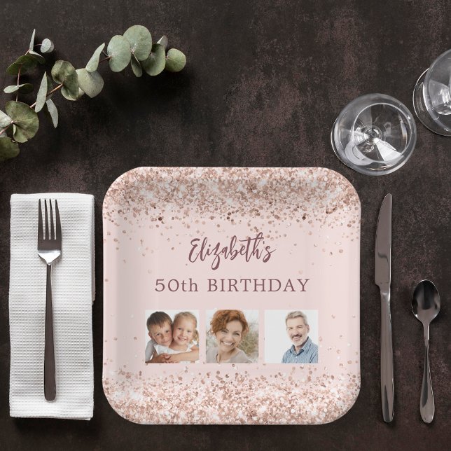 Plato De Papel Foto de confeti de oro rosa de cumpleaños (Subido por el creador)