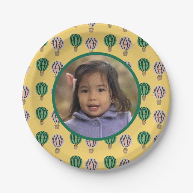 Plato De Papel Foto de cumpleaños con globo aerostático (Anverso)