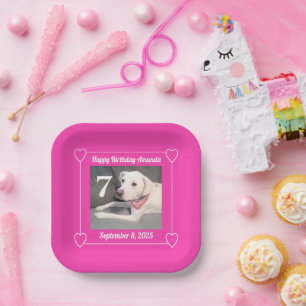 Plato De Papel Foto de cumpleaños de cachorro adorable con 7 cora