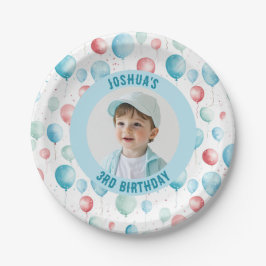Plato De Papel Foto de cumpleaños de los globos azules