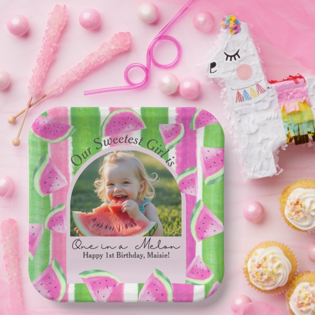 Plato De Papel Foto de cumpleaños de One in Melon (Fiesta)