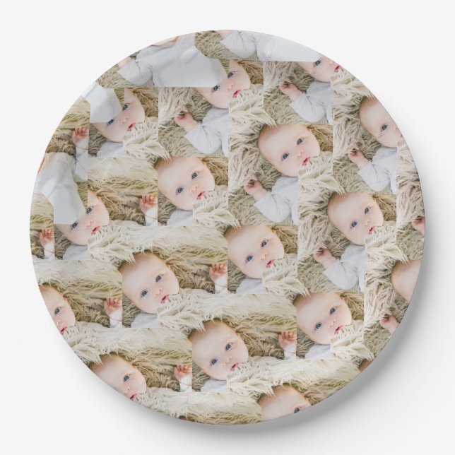 Plato De Papel Foto de cumpleaños personalizada rosa (Anverso)