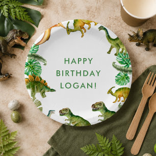 Plato De Papel Foto de fiesta de cumpleaños de dinosaurio