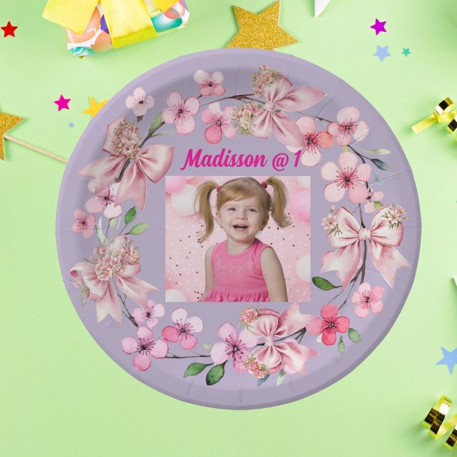 Plato De Papel Foto de flor rosa rosada lindo Fiesta de primer cu (Subido por el creador)