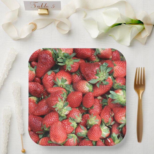 Plato De Papel Foto de fresas rojas jugosas (Boda)