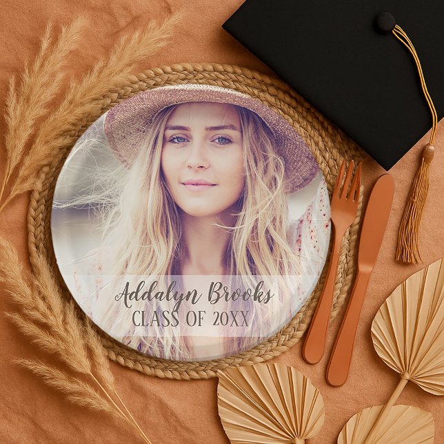 Plato De Papel Foto de graduación personalizada y placa de Fiesta (Graduation photo paper plate)