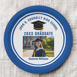 Plato De Papel Foto de graduado azul personalizado Fiesta de grad