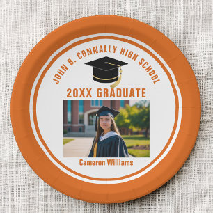 Plato De Papel Foto de graduado naranja personalizada Fiesta de g