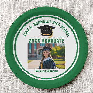 Plato De Papel Foto de Graduado Verde Personalizada Fiesta de Gra