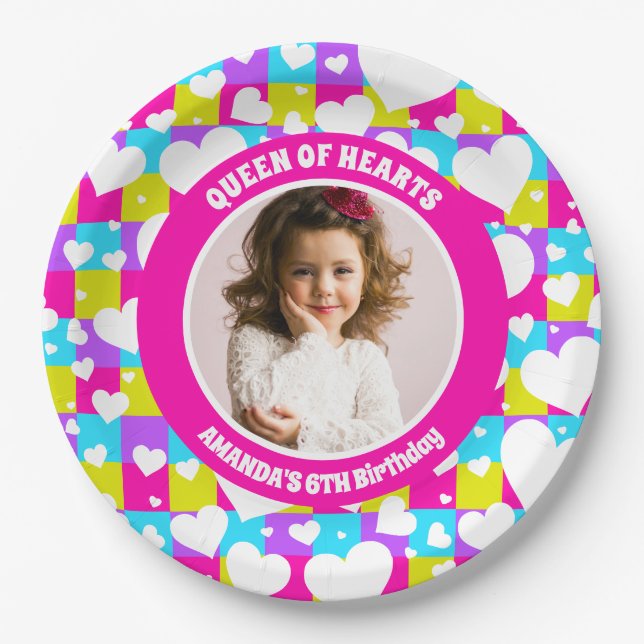 Plato De Papel Foto De La Fiesta De Cumpleaños De La Reina Neón D (Anverso)