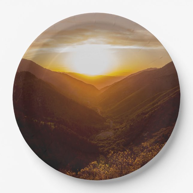Plato De Papel Foto de la montaña Sunset (Anverso)