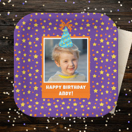 Plato De Papel Foto de niño personalizada Feliz cumpleaños con Go