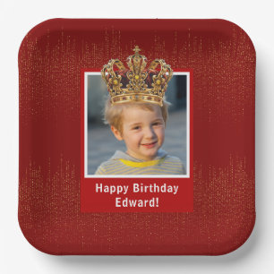 Plato De Papel Foto de niño personalizada Feliz cumpleaños, Coron