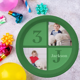Plato De Papel Foto de niños Personalizados de la Fiesta Verde de