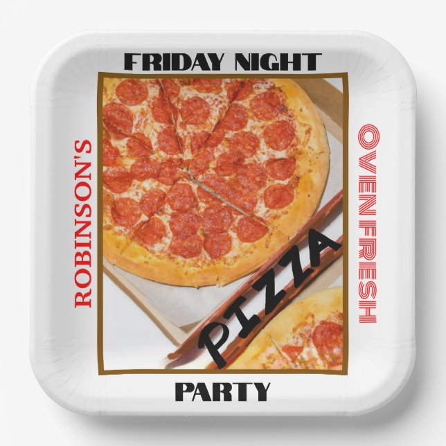 Plato De Papel Foto de NOMBRE Fiesta Pizza de la noche del vierne (Anverso)