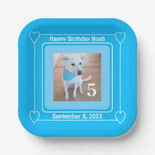 Plato De Papel Foto de perro de cachorro lindo cumpleaños feliz n