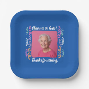 Plato De Papel Foto de personalizados vitoreando a 90 años de vid