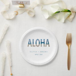 Plato De Papel Foto de playa Aloha Hawaii Boda de Destino