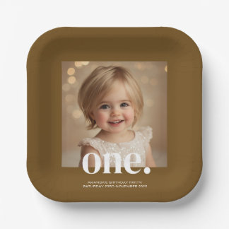 Plato De Papel Foto de primer cumpleaños de Rótulo acrílico en Br