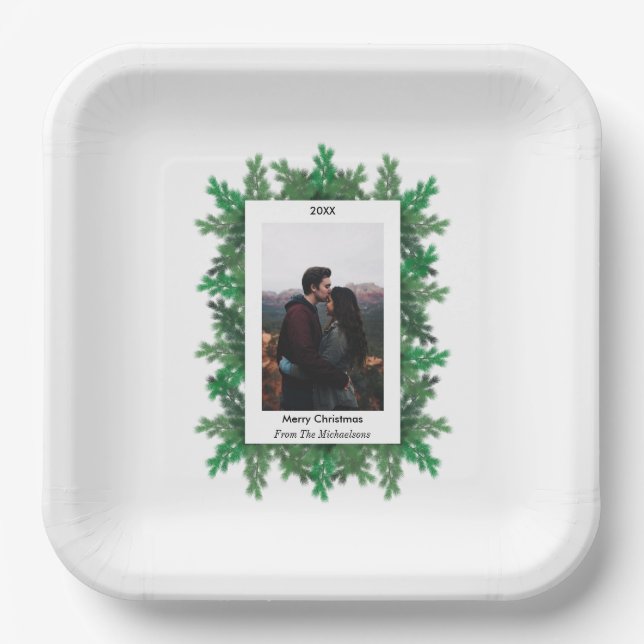 Plato De Papel Foto de ramas de árbol de Navidad (Anverso)