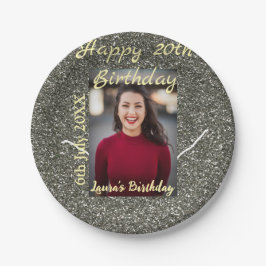 Plato De Papel Foto de Silverglitter 20 cumpleaños fecha de añadi