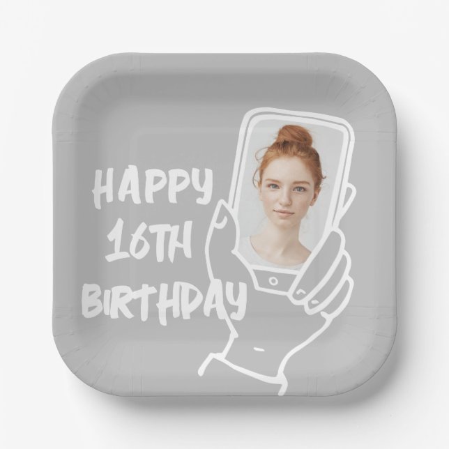 Plato De Papel Foto de teléfono de Social Media Influencer por 16 (Anverso)