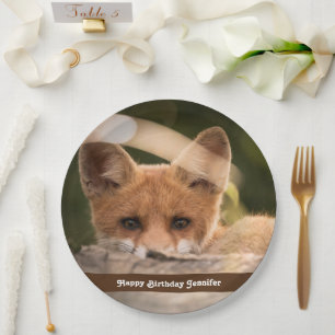 Plato De Papel Foto de un lindo cumpleaños de Naranja Fox