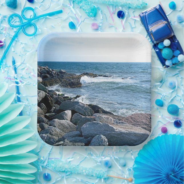 Plato De Papel Foto de Wavy Atlantic Ocean Blue Fiesta (Fiesta)