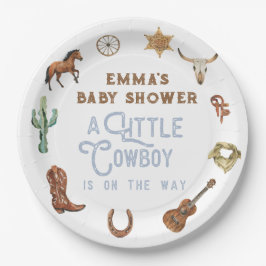 Plato De Papel Foto de Western Little Cowboy Baby Shower