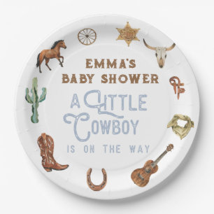 Plato De Papel Foto de Western Little Cowboy Baby Shower