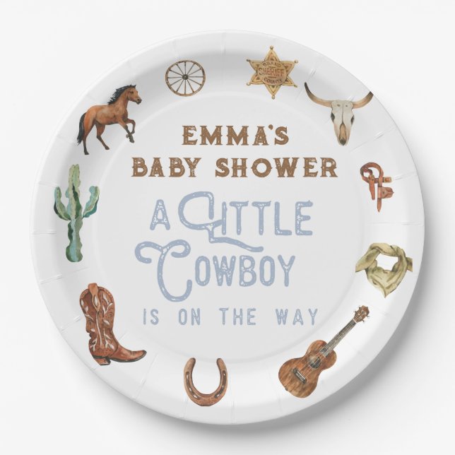 Plato De Papel Foto de Western Little Cowboy Baby Shower (Anverso)