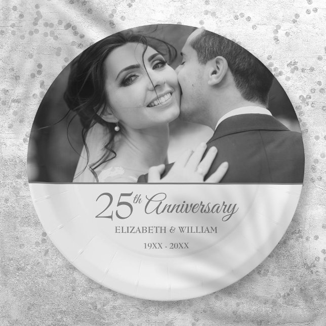 Plato De Papel Foto del Boda del 25° aniversario de plata (25th Silver Anniversary Wedding Photo Paper Plates)