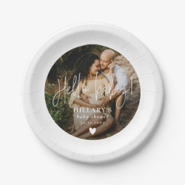Plato De Papel Foto elegida caligrafía Baby Shower Hello baby