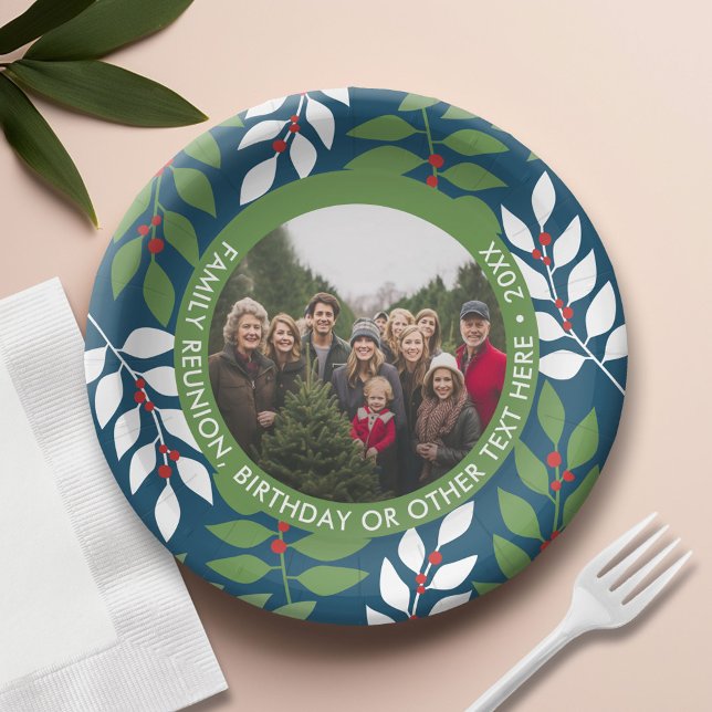 Plato De Papel Foto: Frontera Eucalyptus - Familia Verde Azul Roj (Custom Paper Plate)