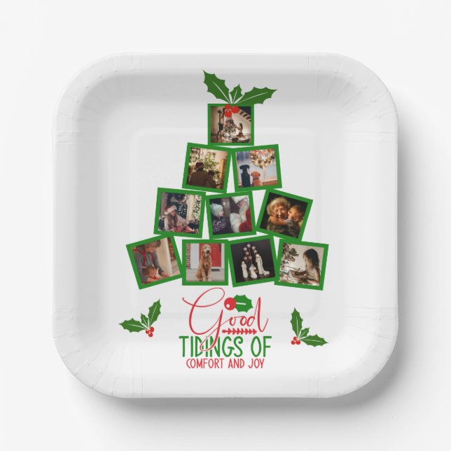Plato De Papel Foto Navidades verdes personalizados (Anverso)