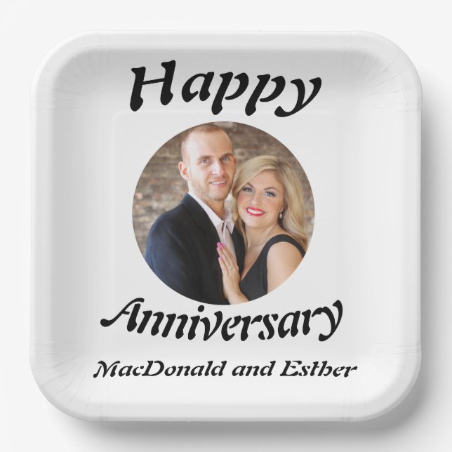 Plato De Papel Foto personalizada de Aniversario Feliz (Anverso)