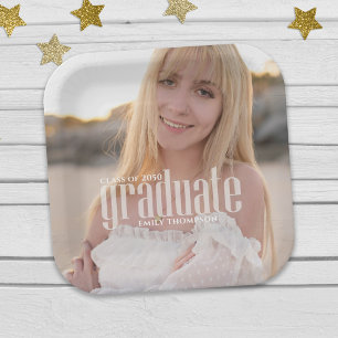 Plato De Papel Foto personalizada de graduación moderna y elegant