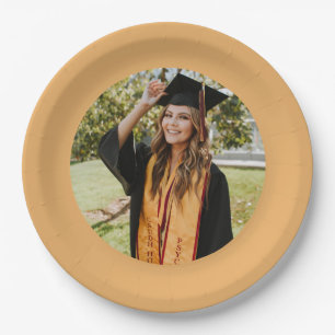 Plato De Papel Foto personalizada de la graduación de oro robada