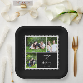 Plato De Papel Foto personalizado Boda blanco y negro