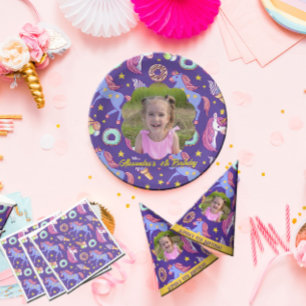 Plato De Papel Foto Personalizado, Unicornios, Donuts y Helados